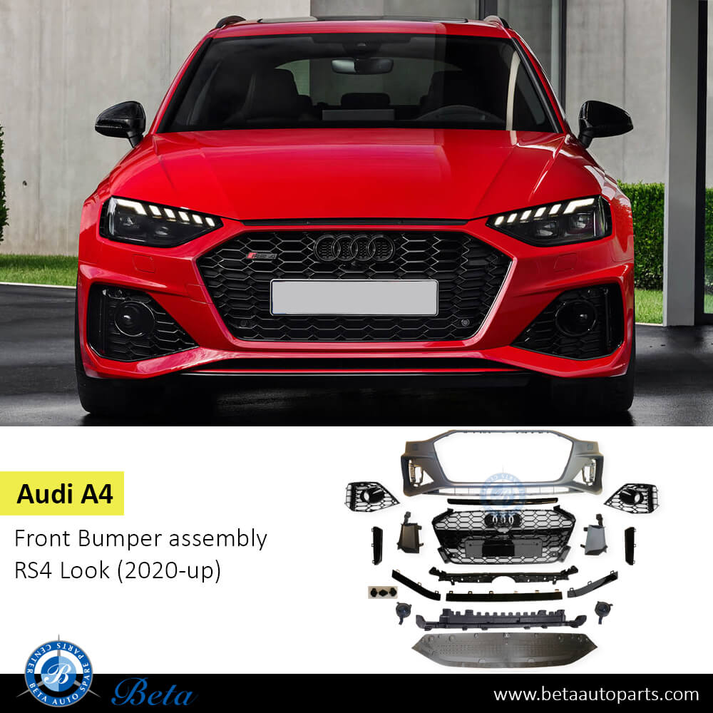 Audi A4 (2020-Up), Front Bumper RS4 Look with PDC / Park Assist, China, 8W0807065BK Audi A4 (2020-Up), Front Bumper RS4 Look with PDC / Park Assist, China, 8W0807065BK